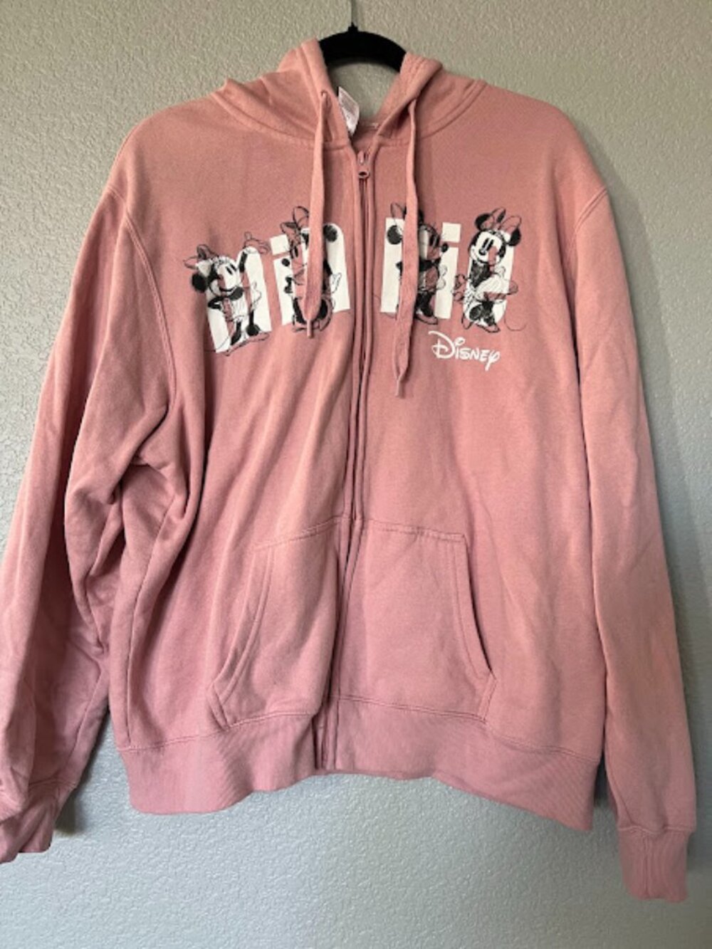 Disney Minnie Mouse Pink Classic Sketches Zip Up Hoodie Sweatshirt Size XXL